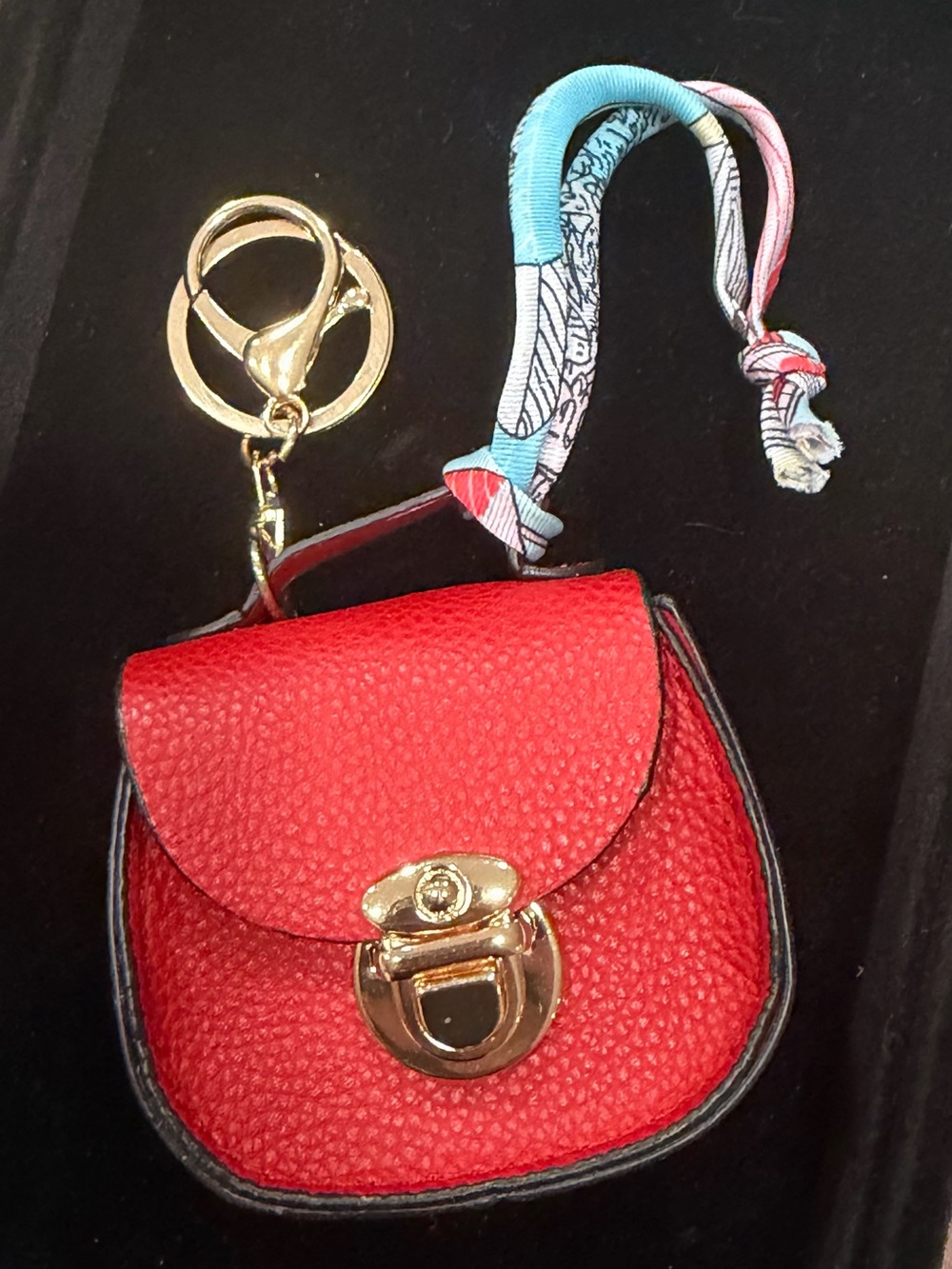 Red Mini Crossbody Keychain Bag with Scarf Detail